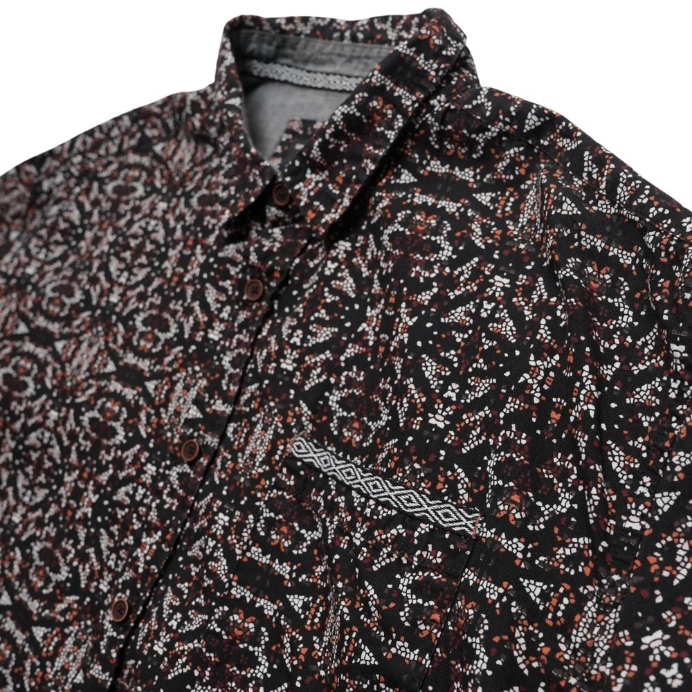 Sunrise Kingdom Mens XL Black Geometric Button Down Shirt Cotton Short Sleeve